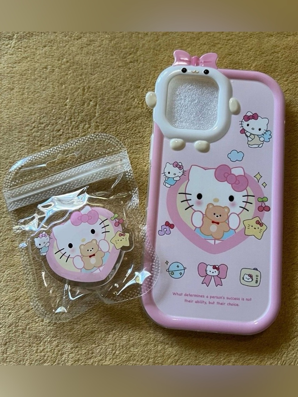 Hello Kitty Pink iPhone Case And Phone Grip Attachment Bundle Multiple Sizes